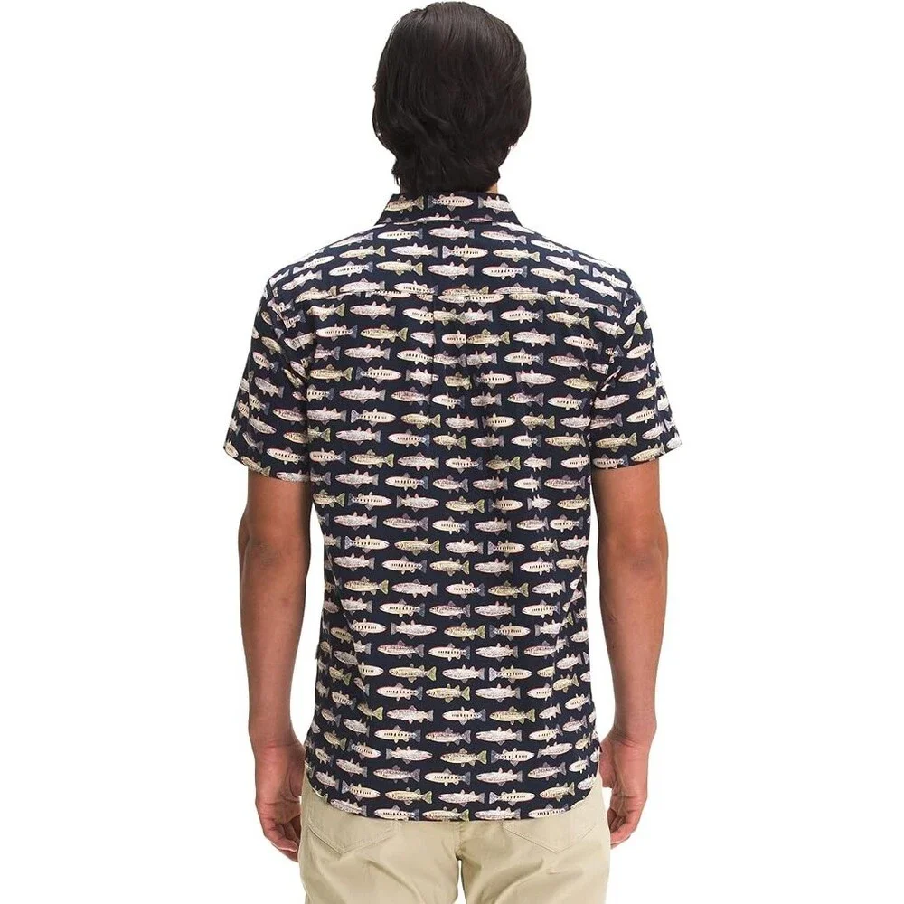 The North Face Shirt Men Small Navy Baytrail Pattern Cotton Short Sleeve SGN1531